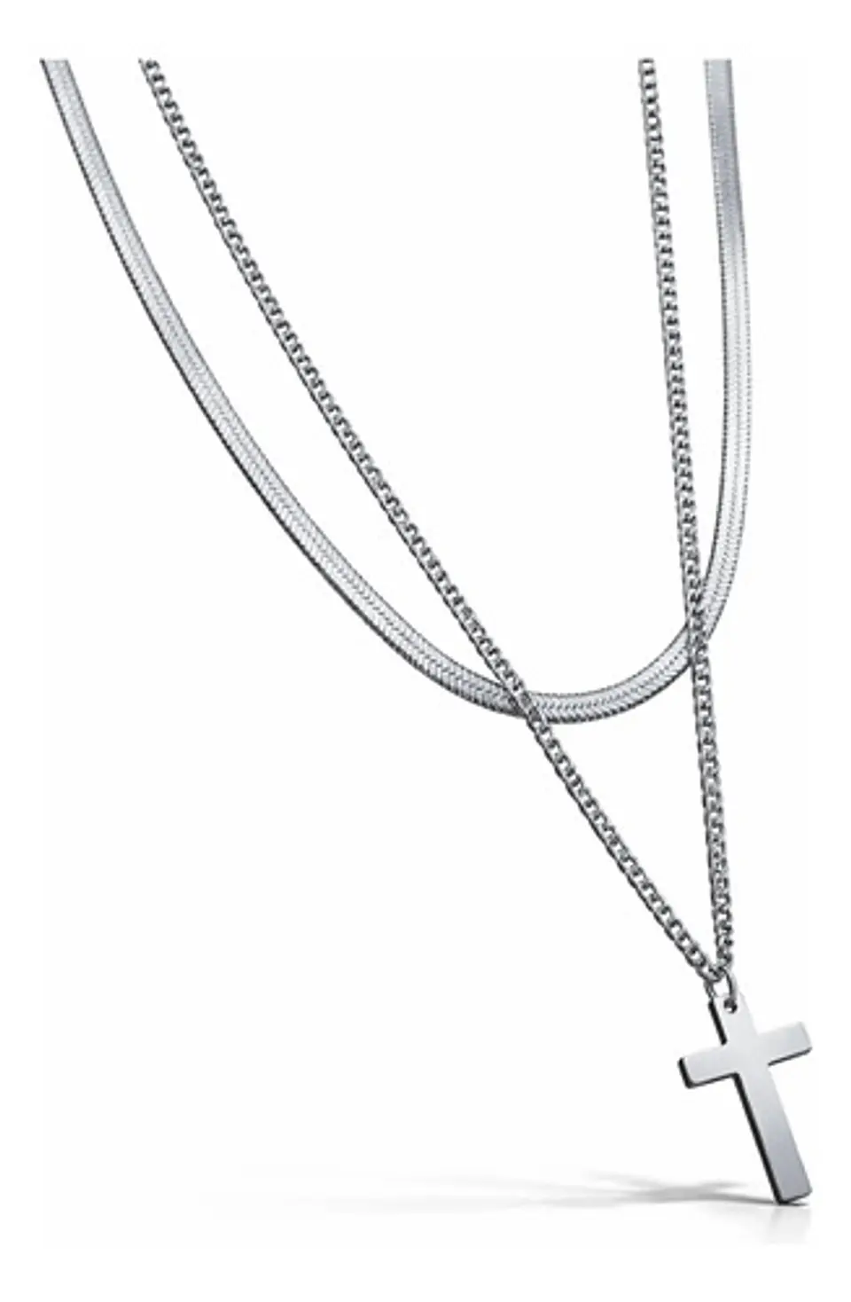 Collar Doble Capa De Acero Para Mujer Dije Cruz Minimalista 10