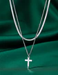 Collar Doble Capa De Acero Para Mujer Dije Cruz Minimalista - Miniatura 14