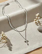 Collar Doble Capa De Acero Para Mujer Dije Cruz Minimalista - Miniatura 15