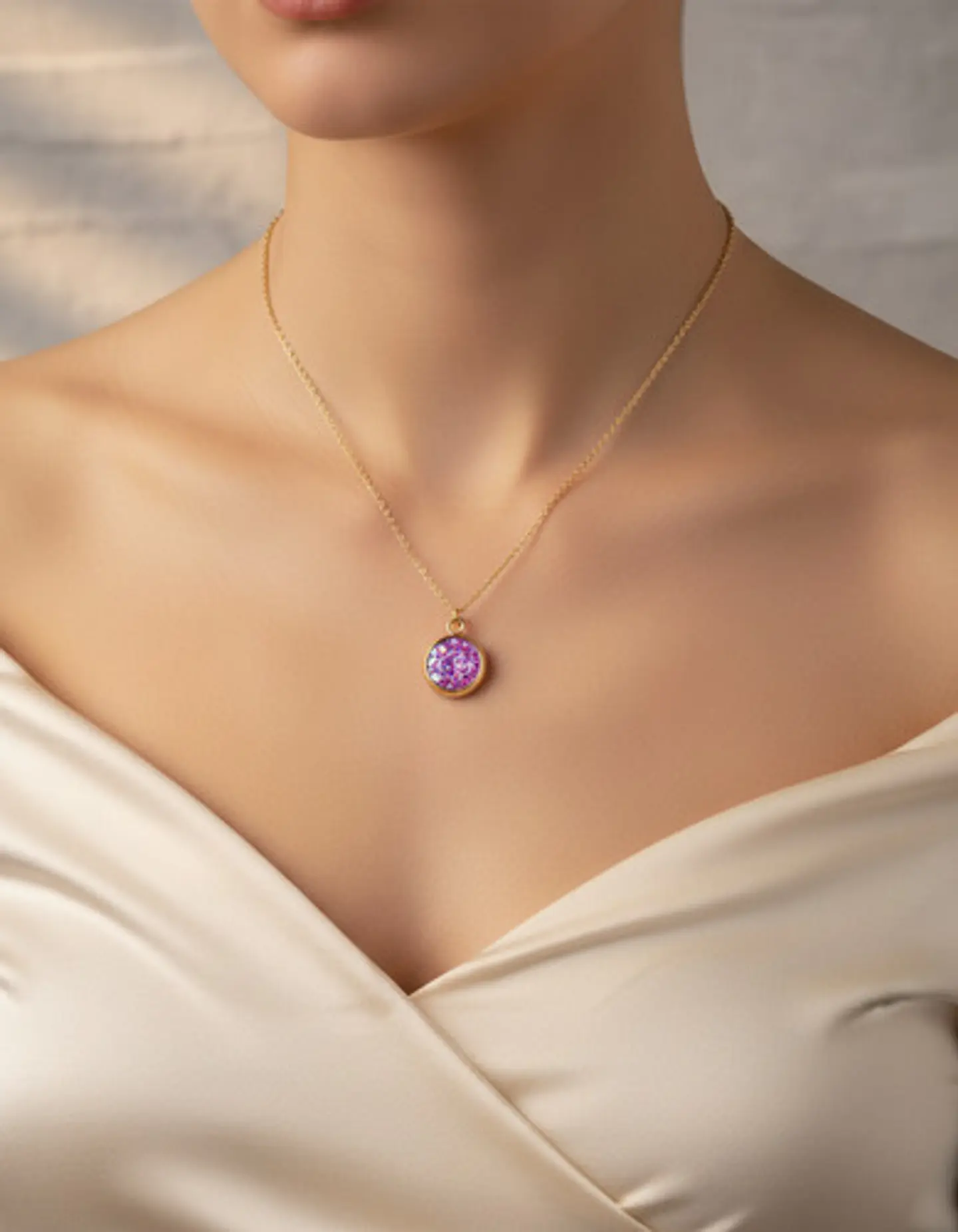 Collar Minimalista Para Mujeres Dije Circular Con Cristales 39