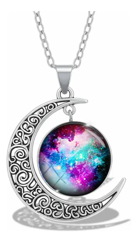 Collar Para Mujer Dije Luna Cristal Cabujón Galaxia Estrella