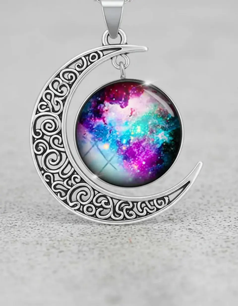 Collar Para Mujer Dije Luna Cristal Cabujón Galaxia Estrella 2