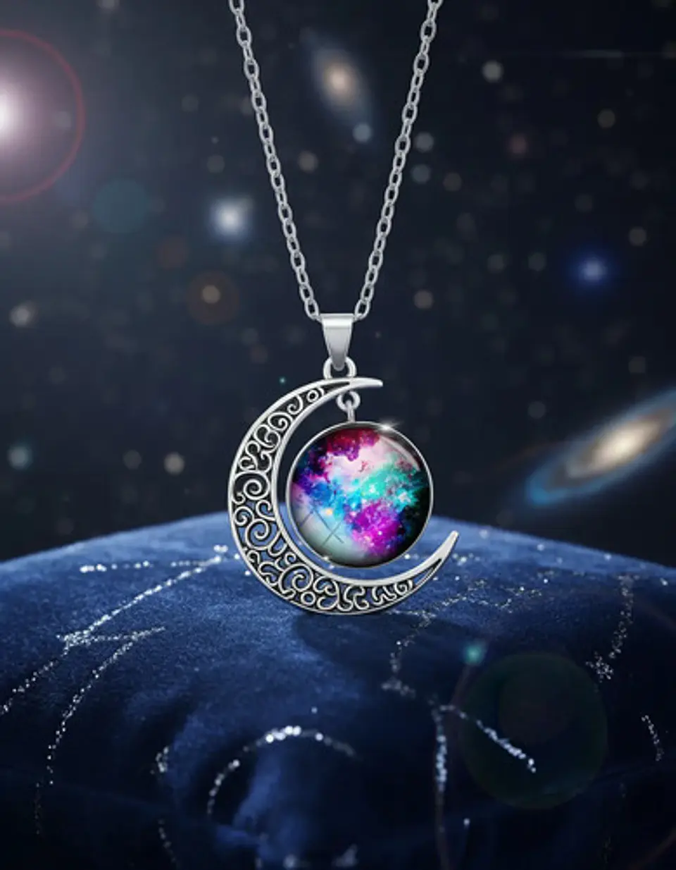 Collar Para Mujer Dije Luna Cristal Cabujón Galaxia Estrella 4