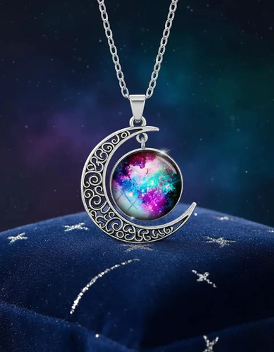 Collar Para Mujer Dije Luna Cristal Cabujón Galaxia Estrella 5