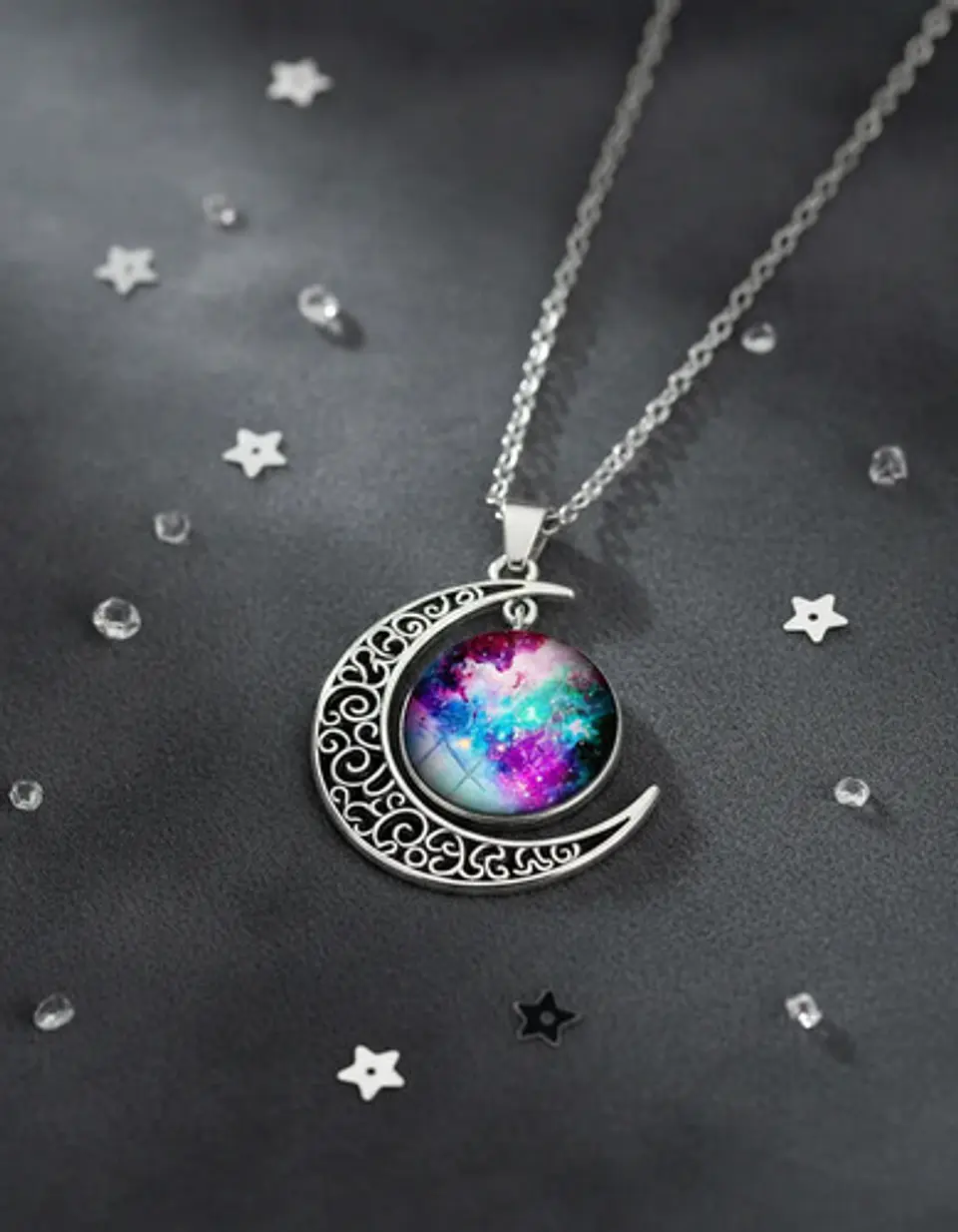 Collar Para Mujer Dije Luna Cristal Cabujón Galaxia Estrella 6
