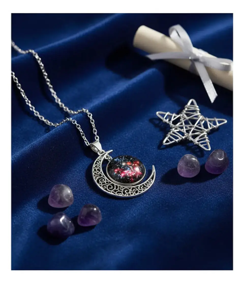 Collar Para Mujer Dije Luna Cristal Cabujón Galaxia Estrella 10