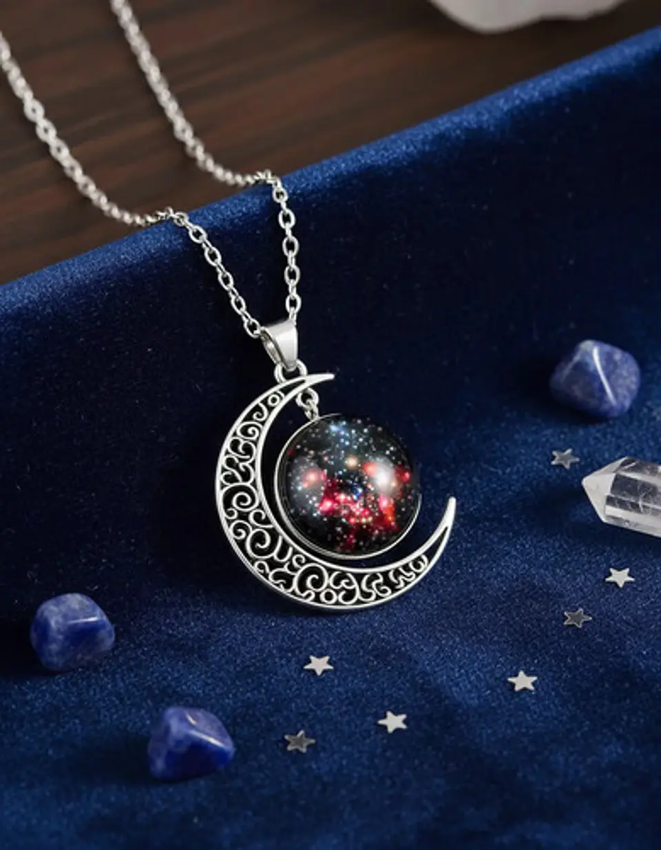 Collar Para Mujer Dije Luna Cristal Cabujón Galaxia Estrella 11