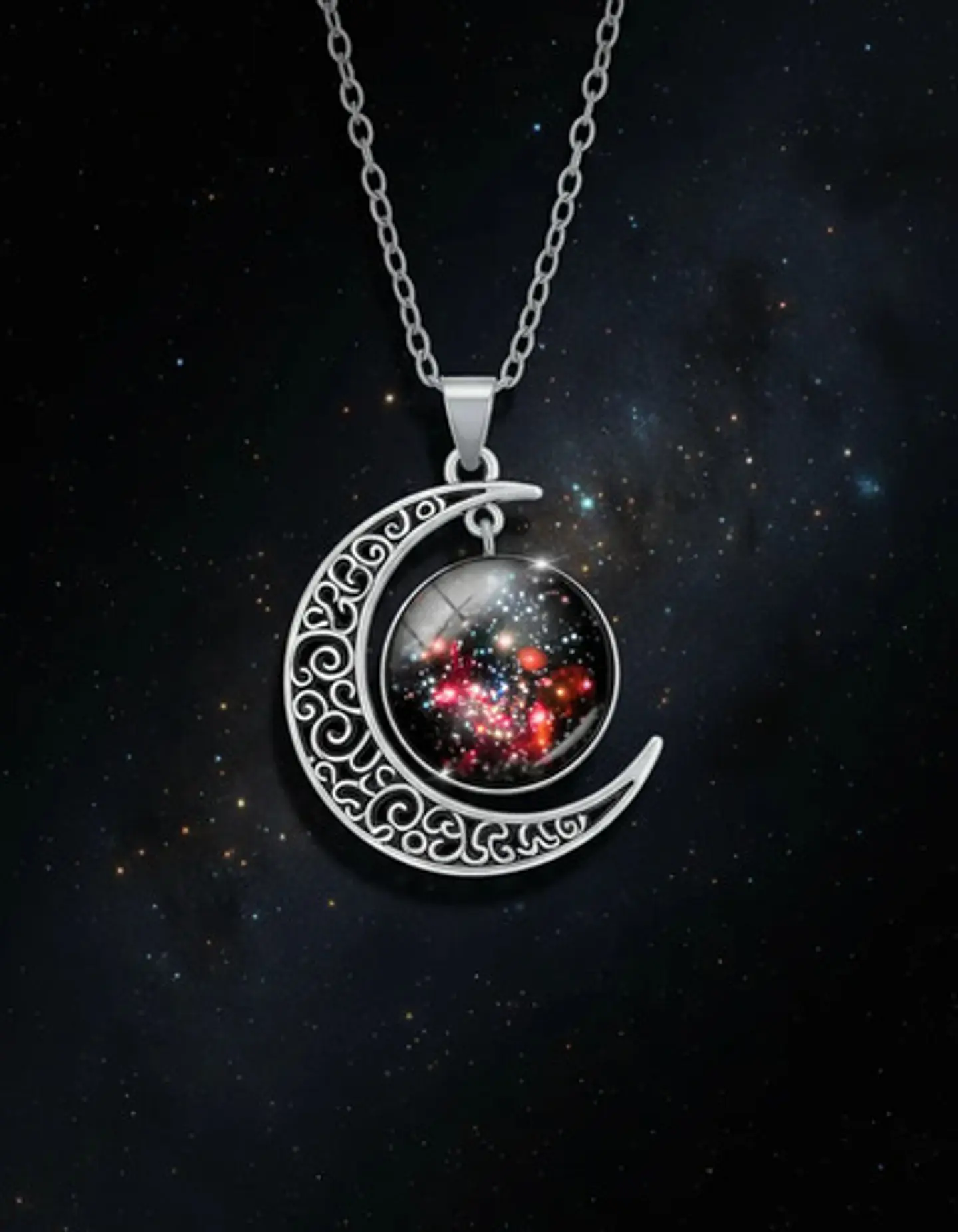 Collar Para Mujer Dije Luna Cristal Cabujón Galaxia Estrella 13