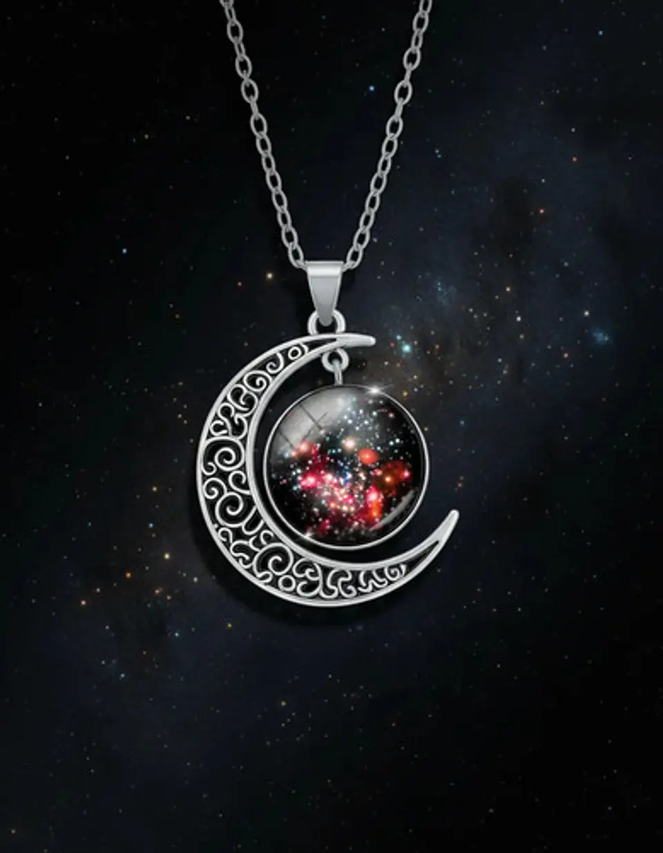 Collar Para Mujer Dije Luna Cristal Cabujón Galaxia Estrella 13