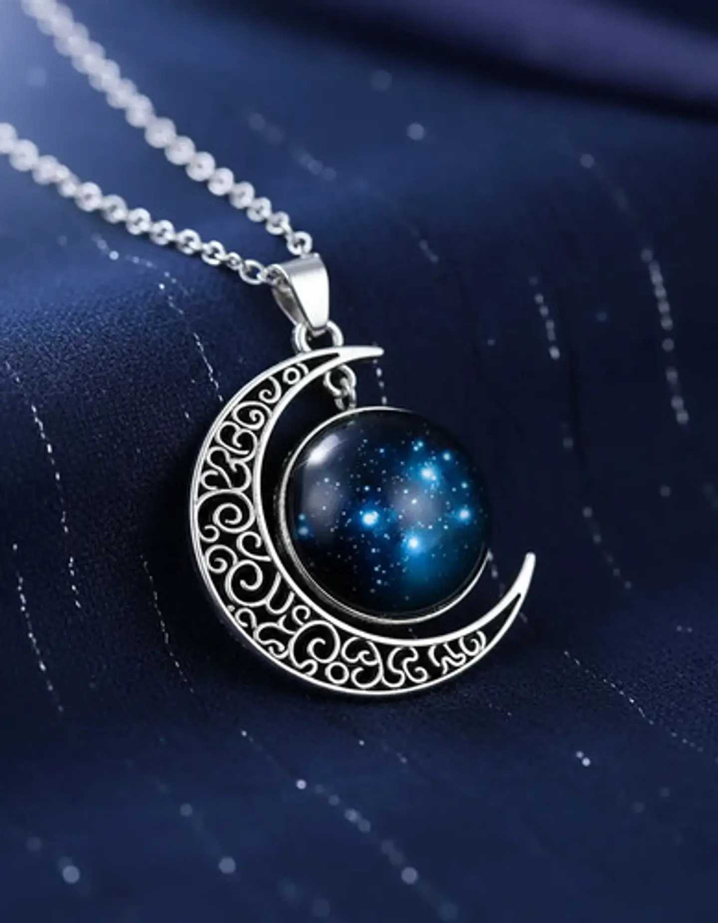 Collar Para Mujer Dije Luna Cristal Cabujón Galaxia Estrella 21
