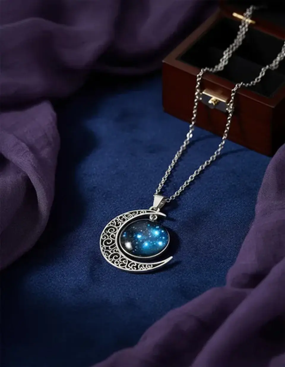 Collar Para Mujer Dije Luna Cristal Cabujón Galaxia Estrella 22