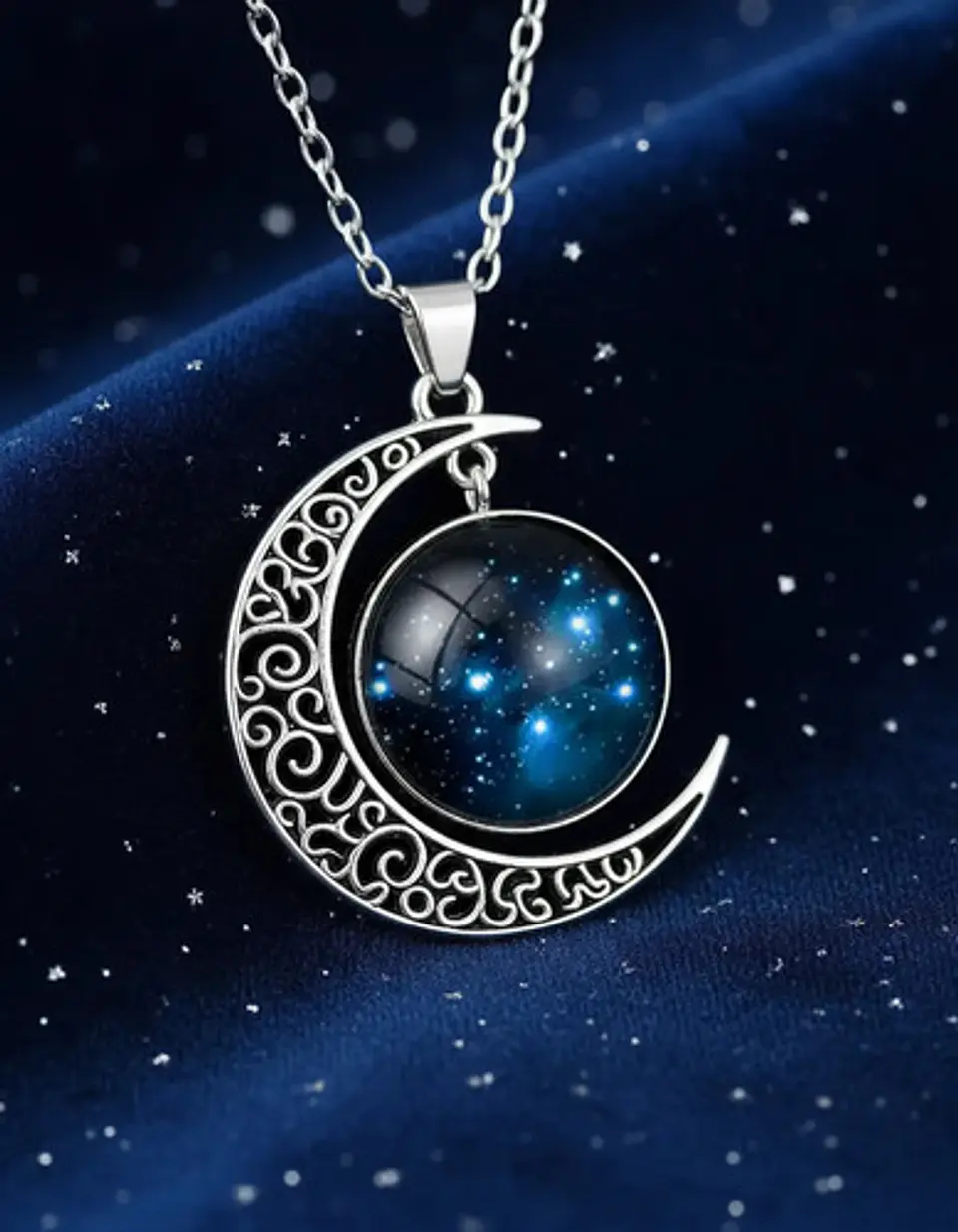 Collar Para Mujer Dije Luna Cristal Cabujón Galaxia Estrella 23