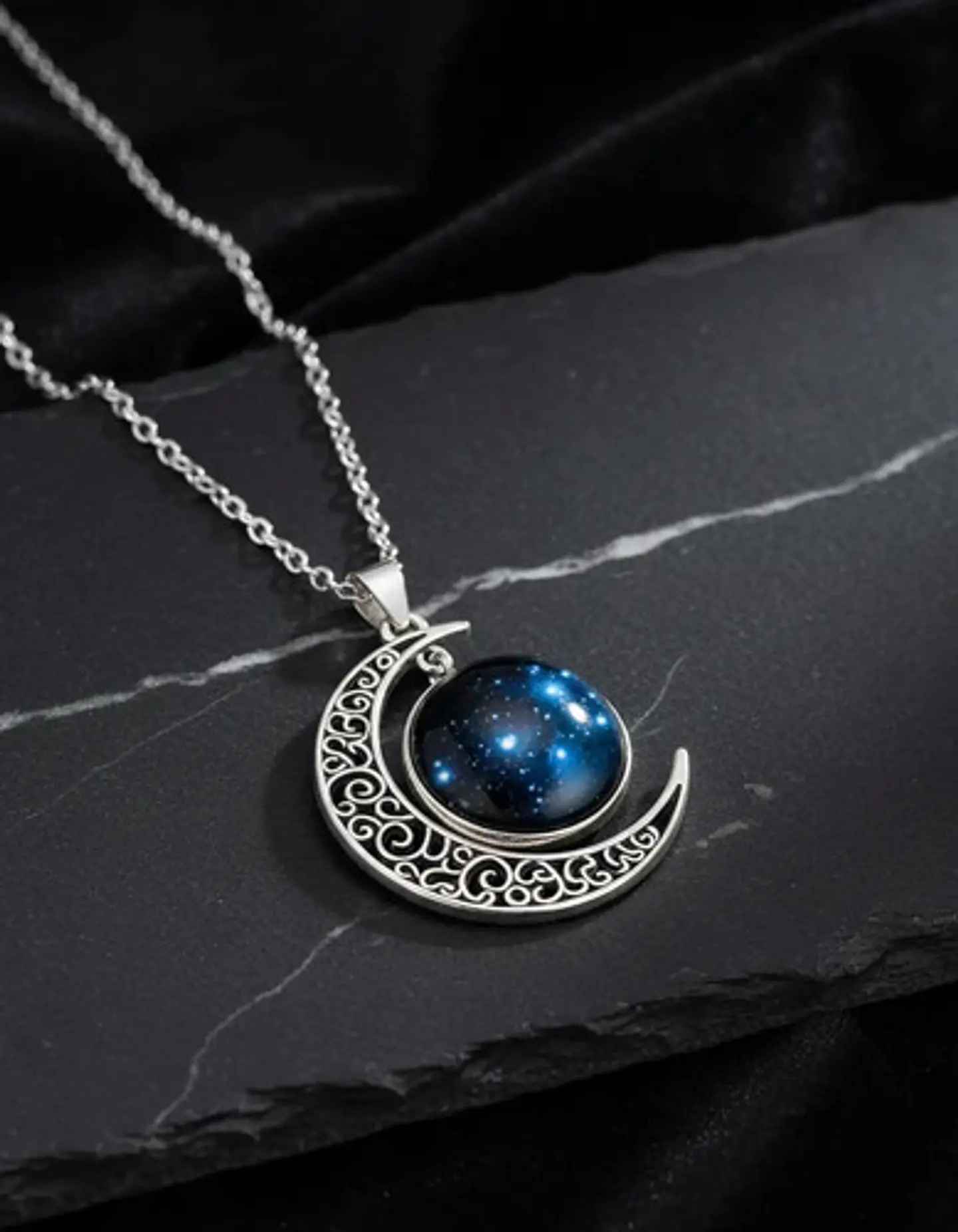 Collar Para Mujer Dije Luna Cristal Cabujón Galaxia Estrella 24