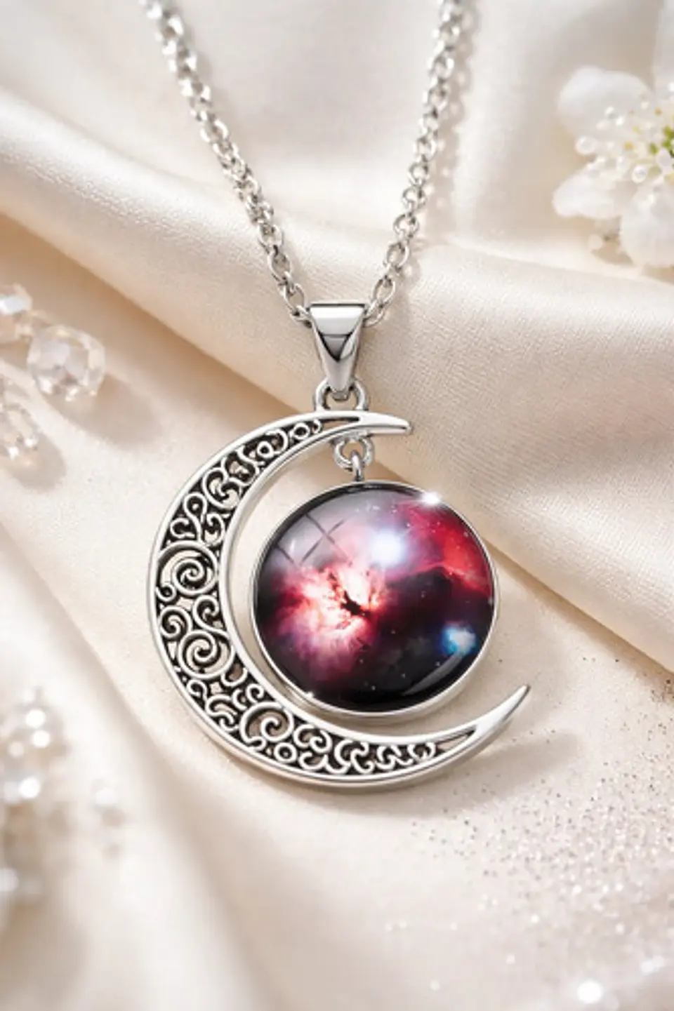 Collar Para Mujer Dije Luna Cristal Cabujón Galaxia Estrella 28