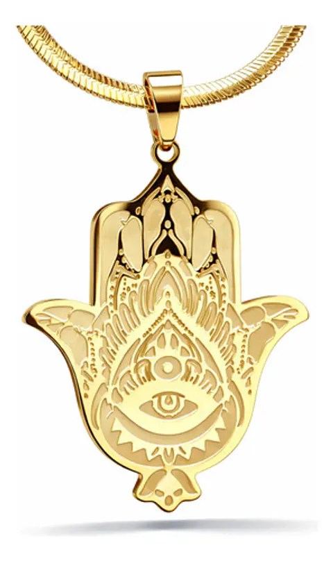 Collar Acero Color Oro Para Hombre Mujer Dije Mano De Fátima