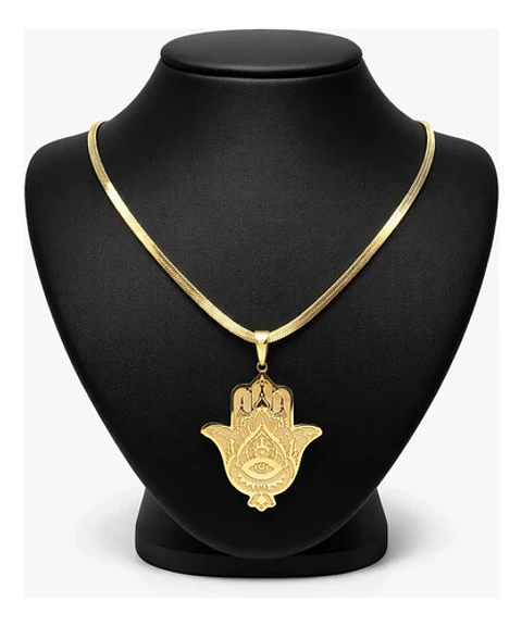Collar Acero Color Oro Para Hombre Mujer Dije Mano De Fátima