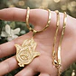 Collar Acero Color Oro Para Hombre Mujer Dije Mano De Fátima - Miniatura 5