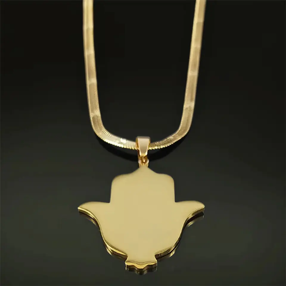 Collar Acero Color Oro Para Hombre Mujer Dije Mano De Fátima 7