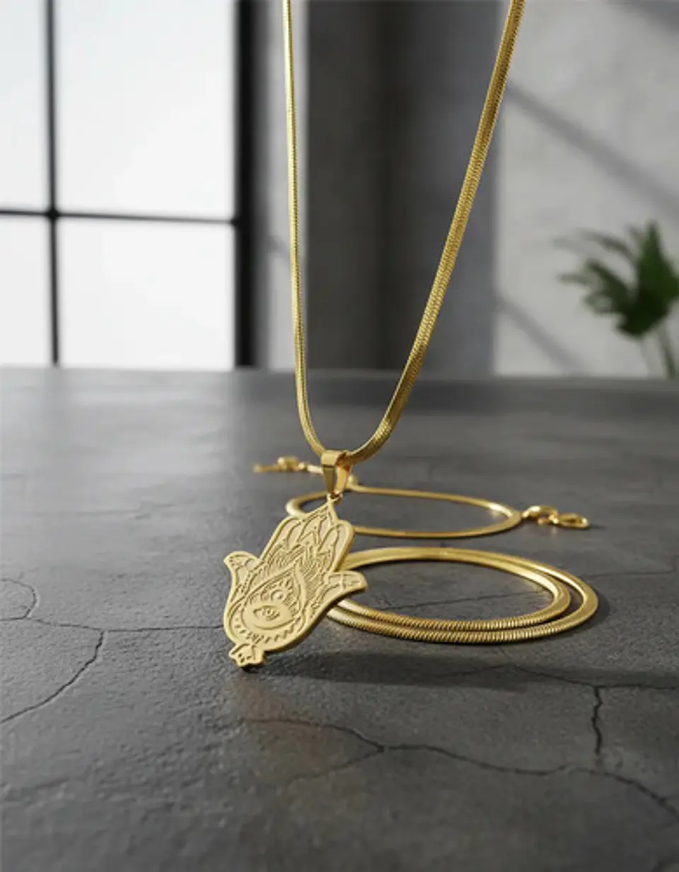 Collar Acero Color Oro Para Hombre Mujer Dije Mano De Fátima 8