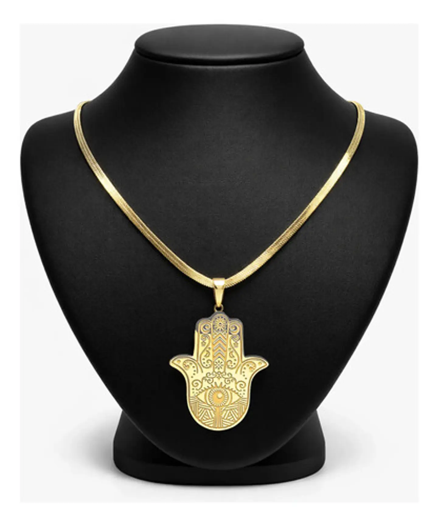 Collar Acero Color Oro Para Hombre Mujer Dije Mano De Fátima 10