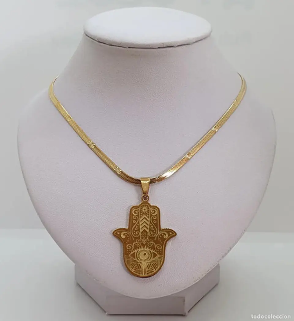 Collar Acero Color Oro Para Hombre Mujer Dije Mano De Fátima 12