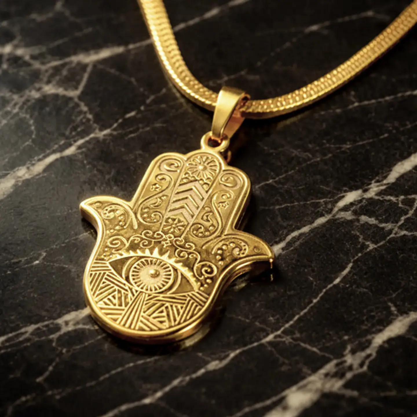 Collar Acero Color Oro Para Hombre Mujer Dije Mano De Fátima 16