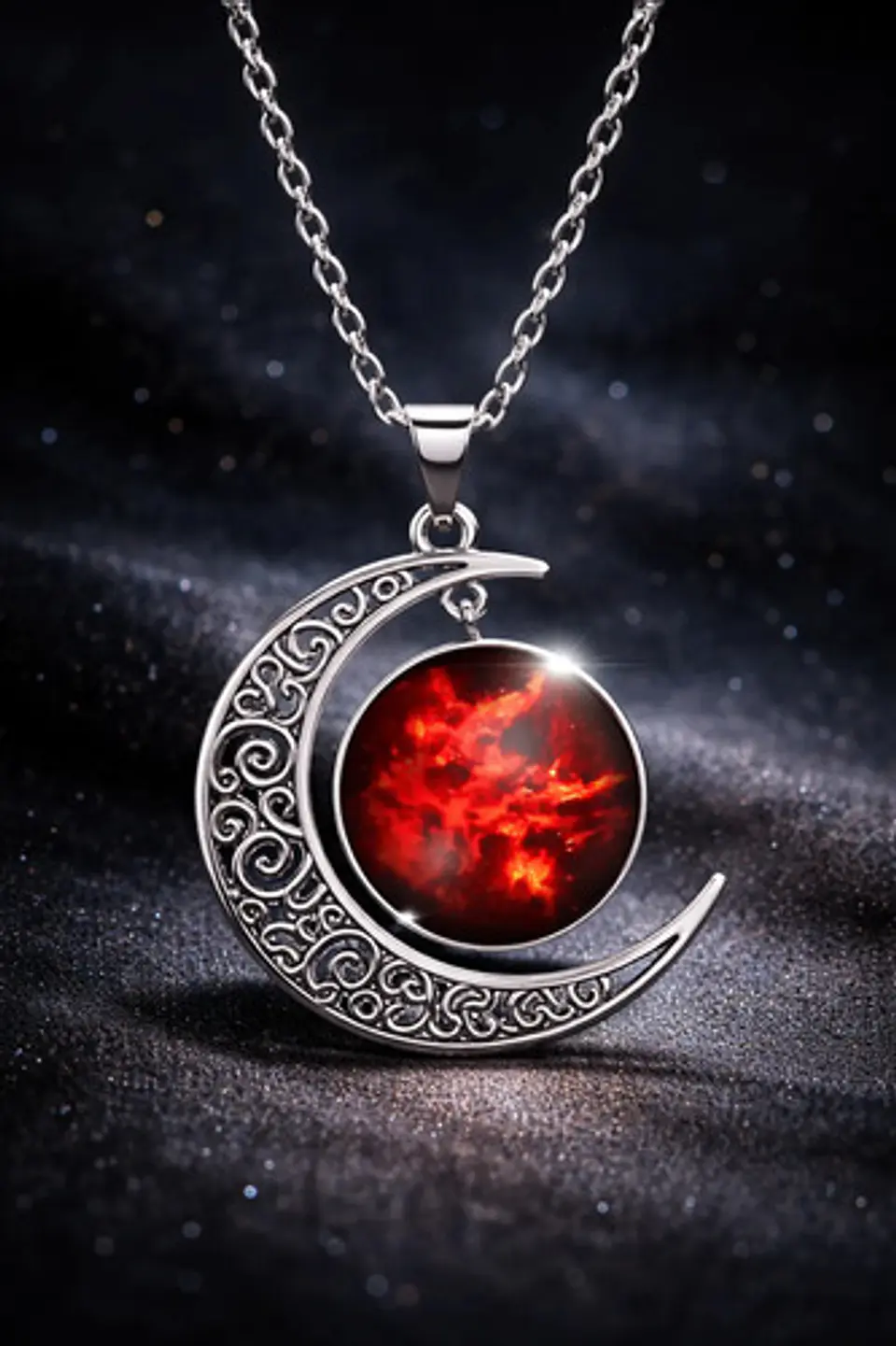 Collar Para Mujer Dije Cabujón Cristal Luna Nebulosa Galaxia 5