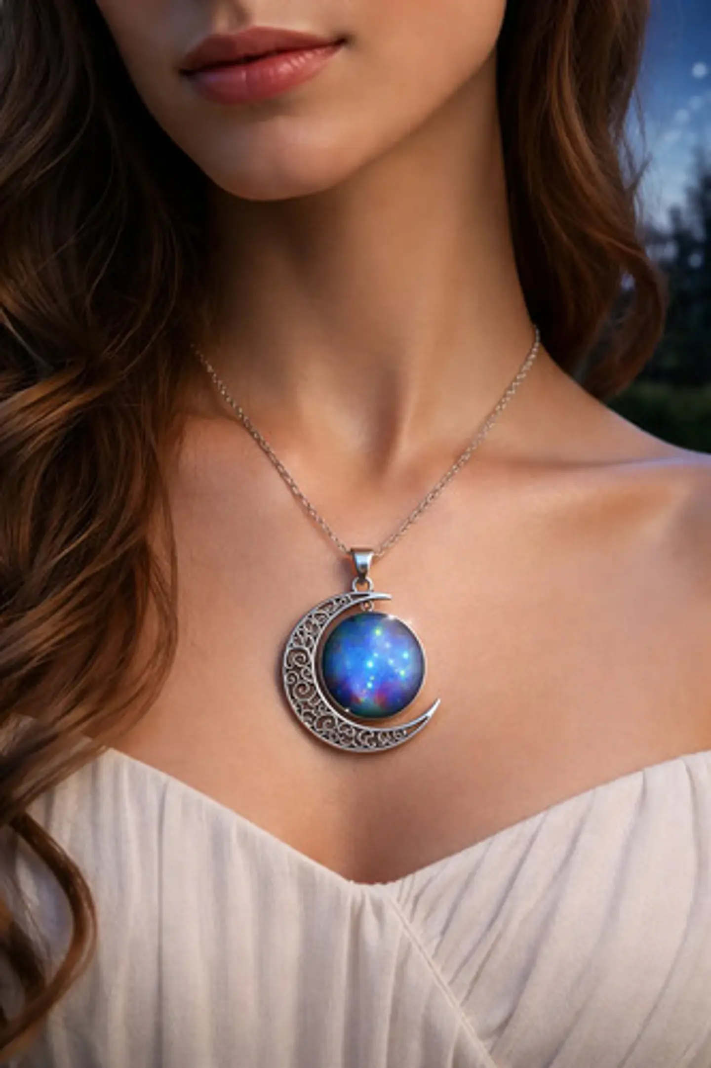 Collar Para Mujer Dije Cabujón Cristal Luna Nebulosa Galaxia 8