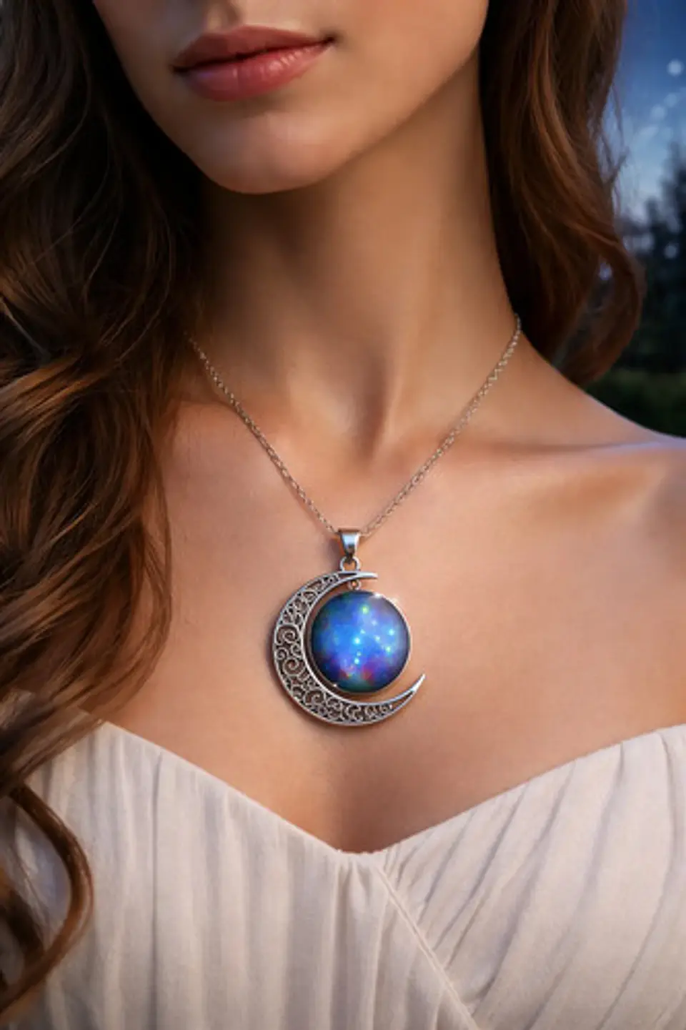 Collar Para Mujer Dije Cabujón Cristal Luna Nebulosa Galaxia 8