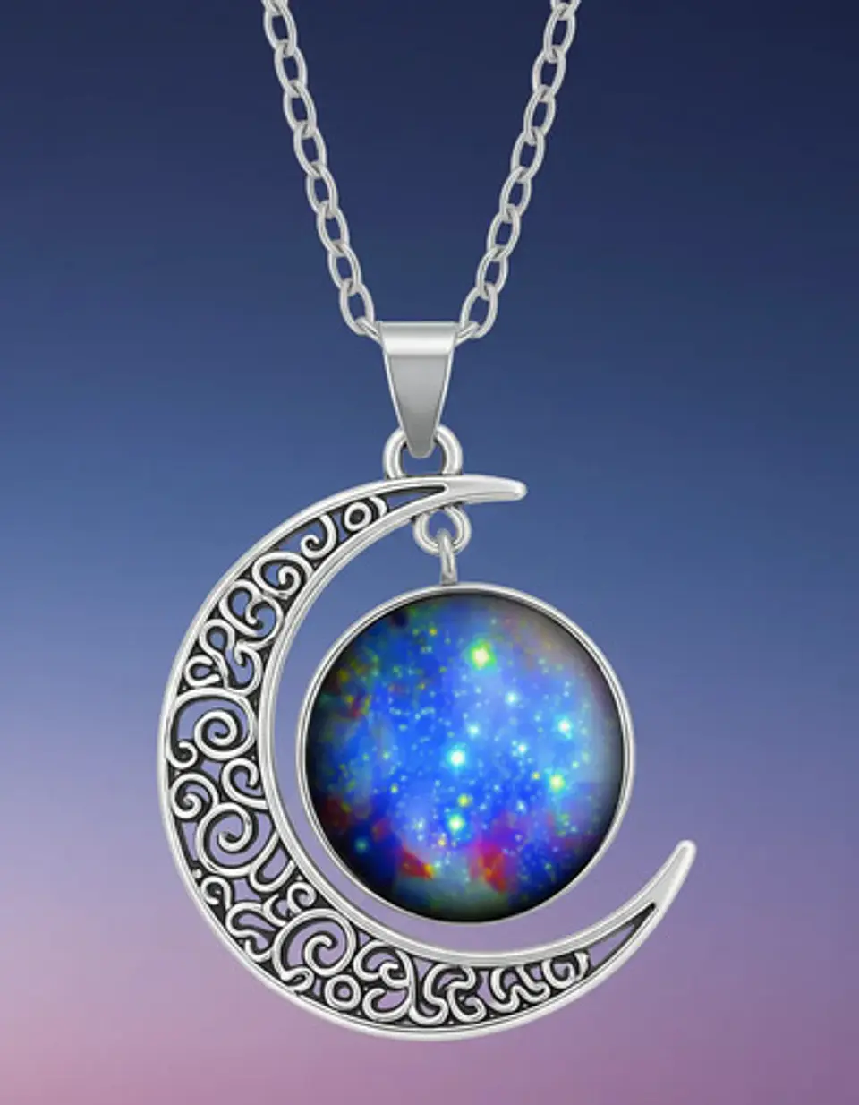 Collar Para Mujer Dije Cabujón Cristal Luna Nebulosa Galaxia 9