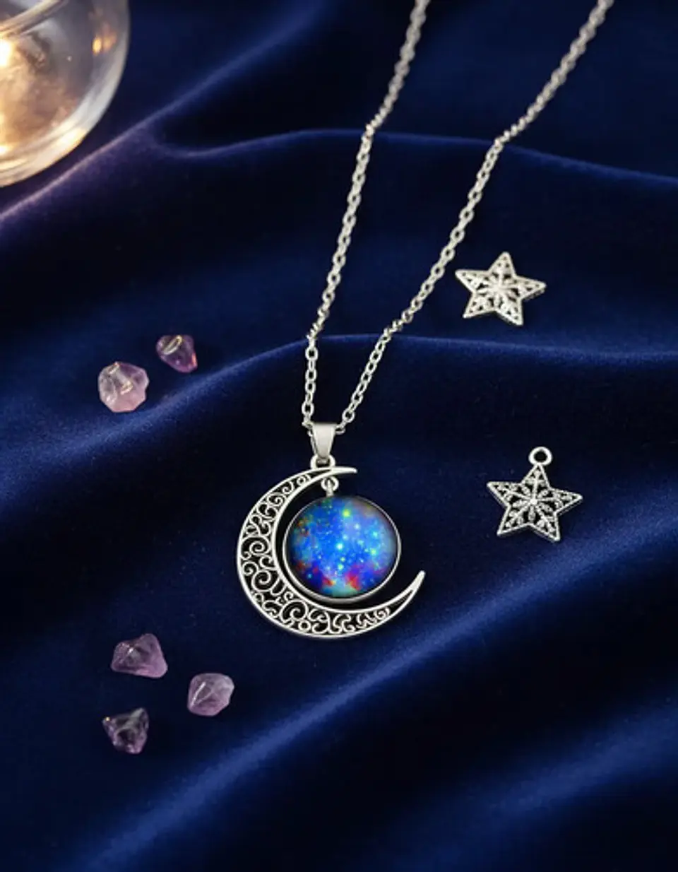 Collar Para Mujer Dije Cabujón Cristal Luna Nebulosa Galaxia 10