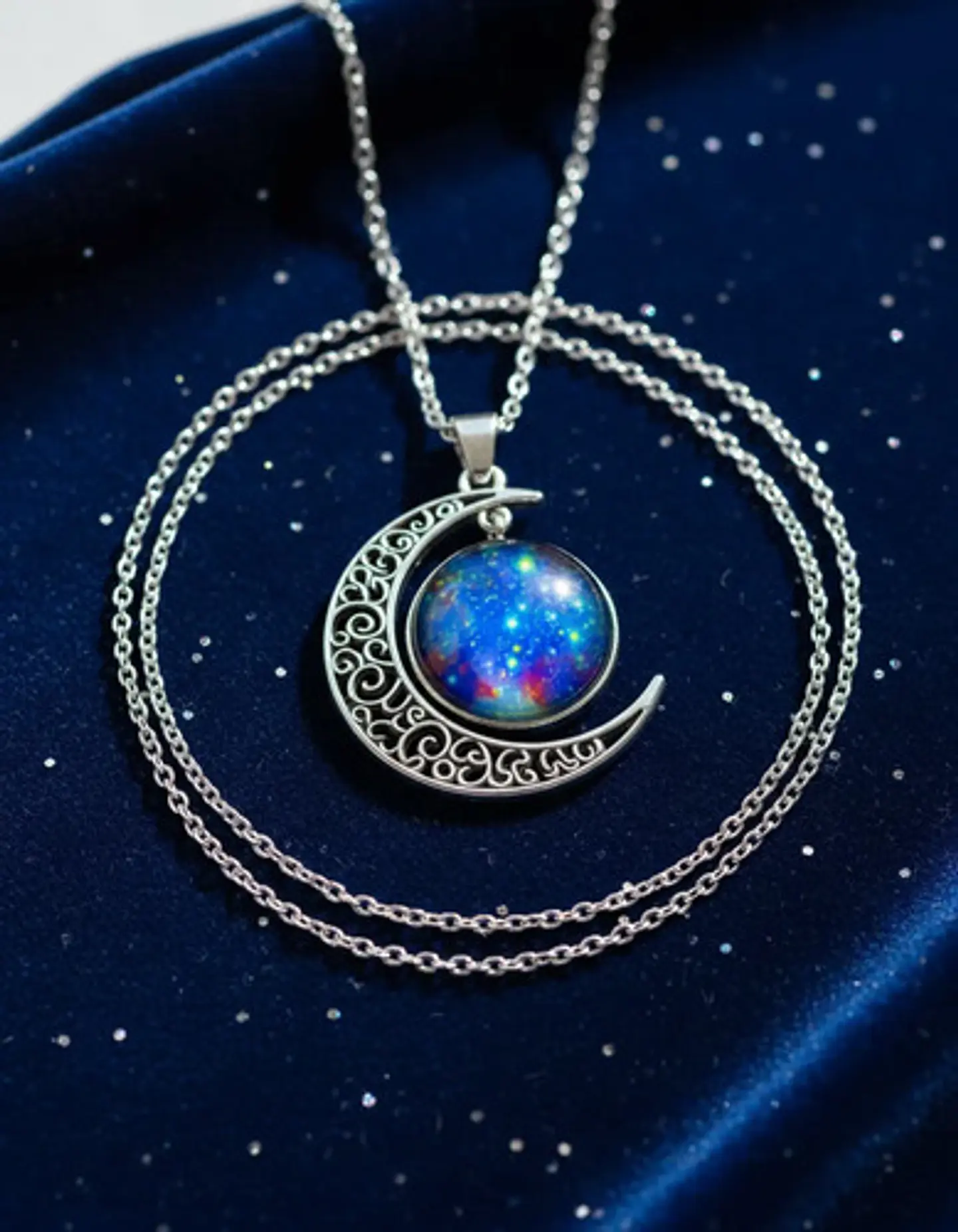 Collar Para Mujer Dije Cabujón Cristal Luna Nebulosa Galaxia 11