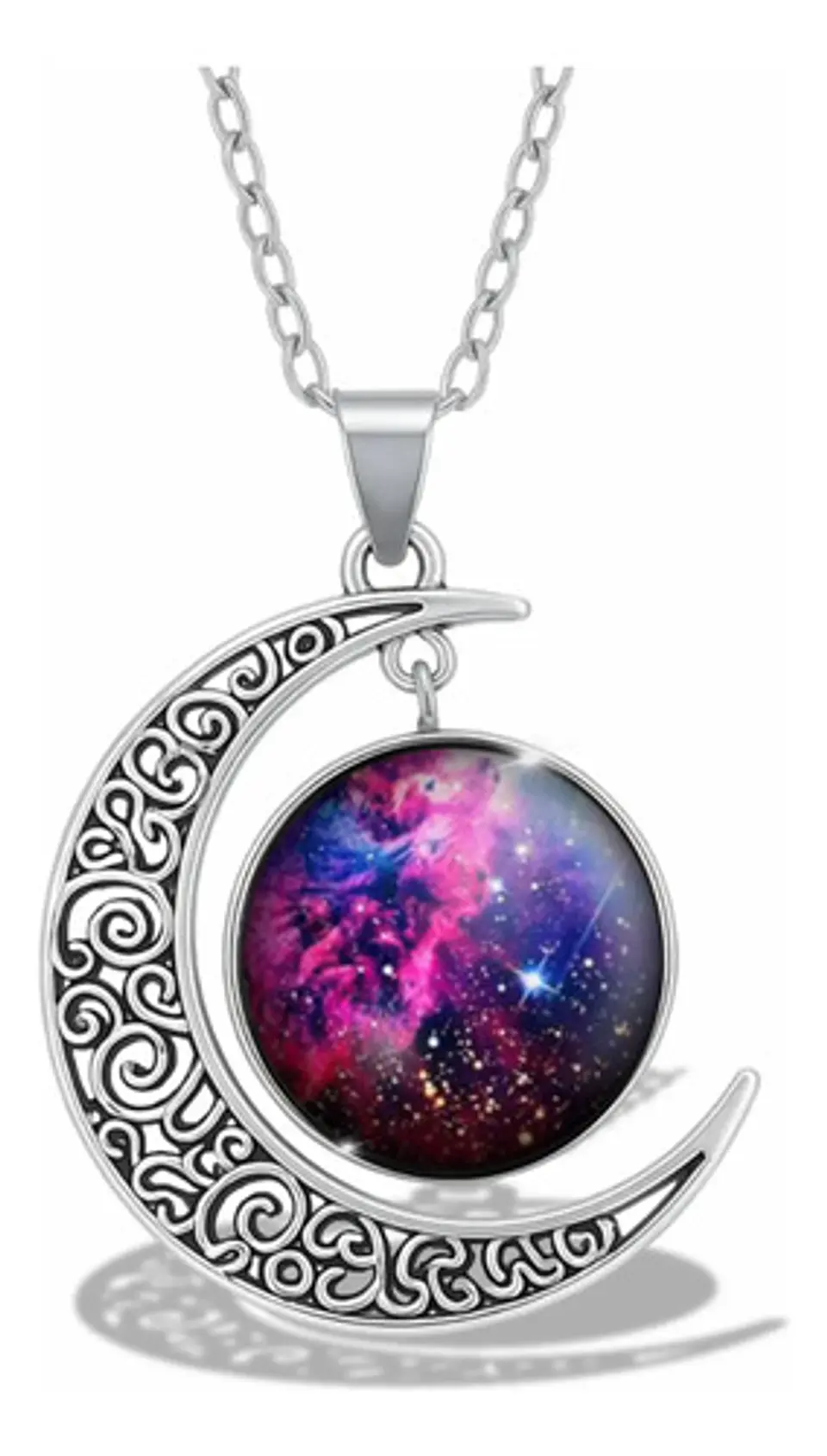 Collar Para Mujer Dije Cabujón Cristal Luna Nebulosa Galaxia 14