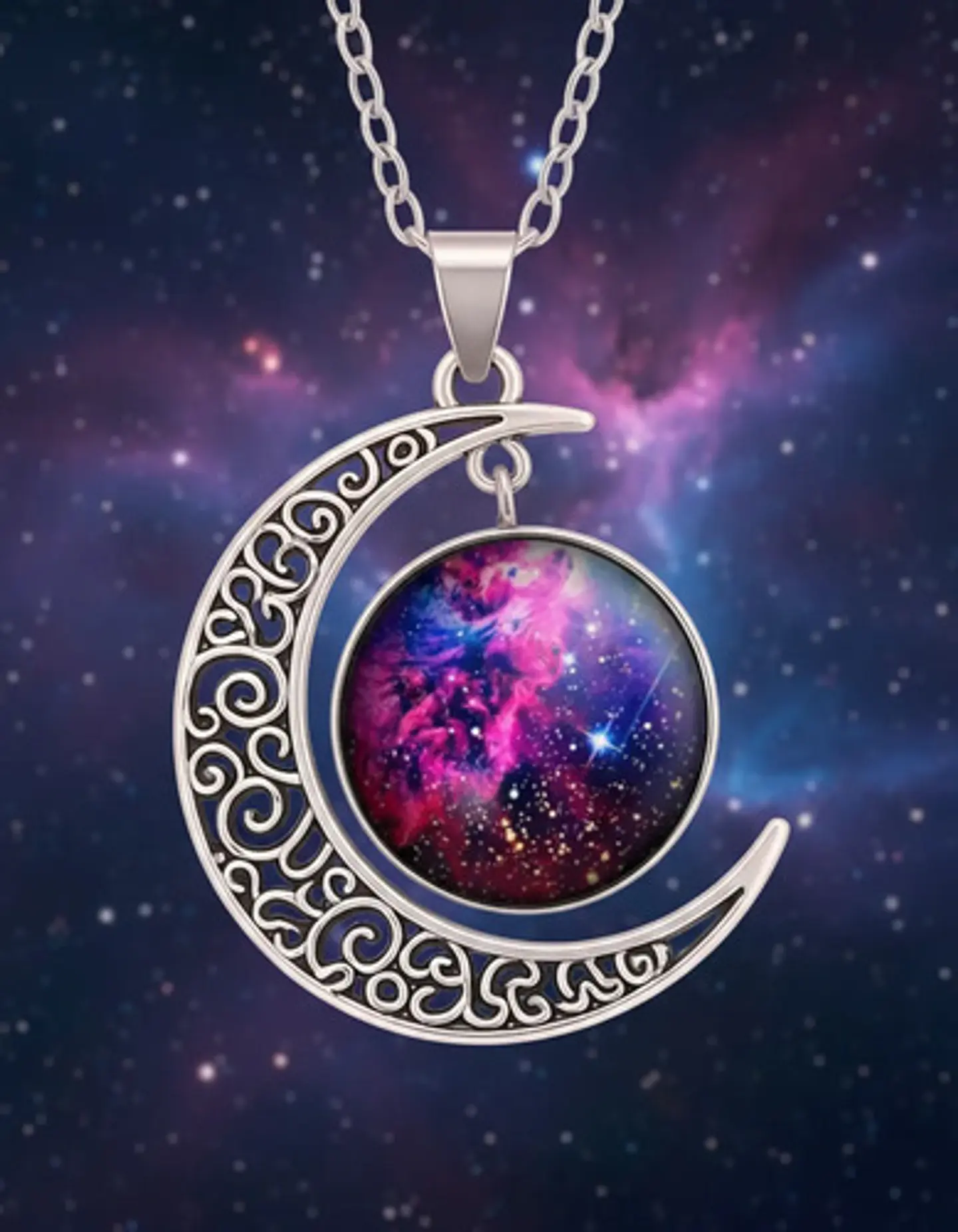 Collar Para Mujer Dije Cabujón Cristal Luna Nebulosa Galaxia 15