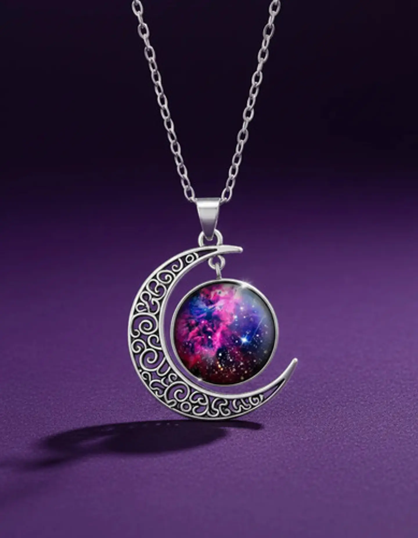 Collar Para Mujer Dije Cabujón Cristal Luna Nebulosa Galaxia 16