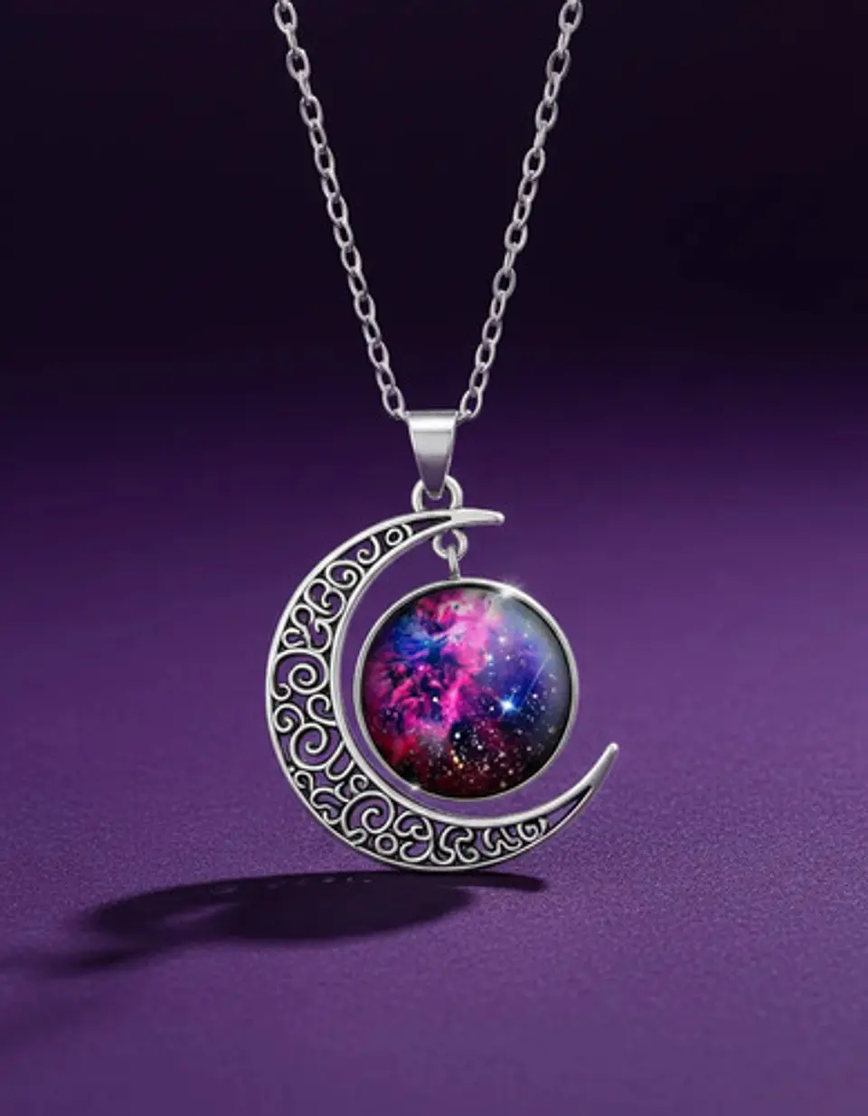 Collar Para Mujer Dije Cabujón Cristal Luna Nebulosa Galaxia 16