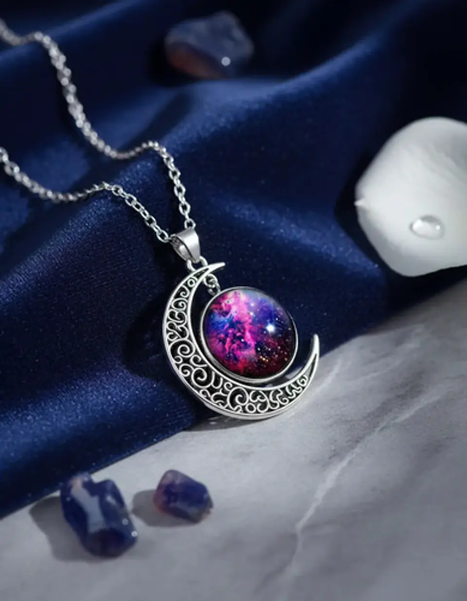 Collar Para Mujer Dije Cabujón Cristal Luna Nebulosa Galaxia 17