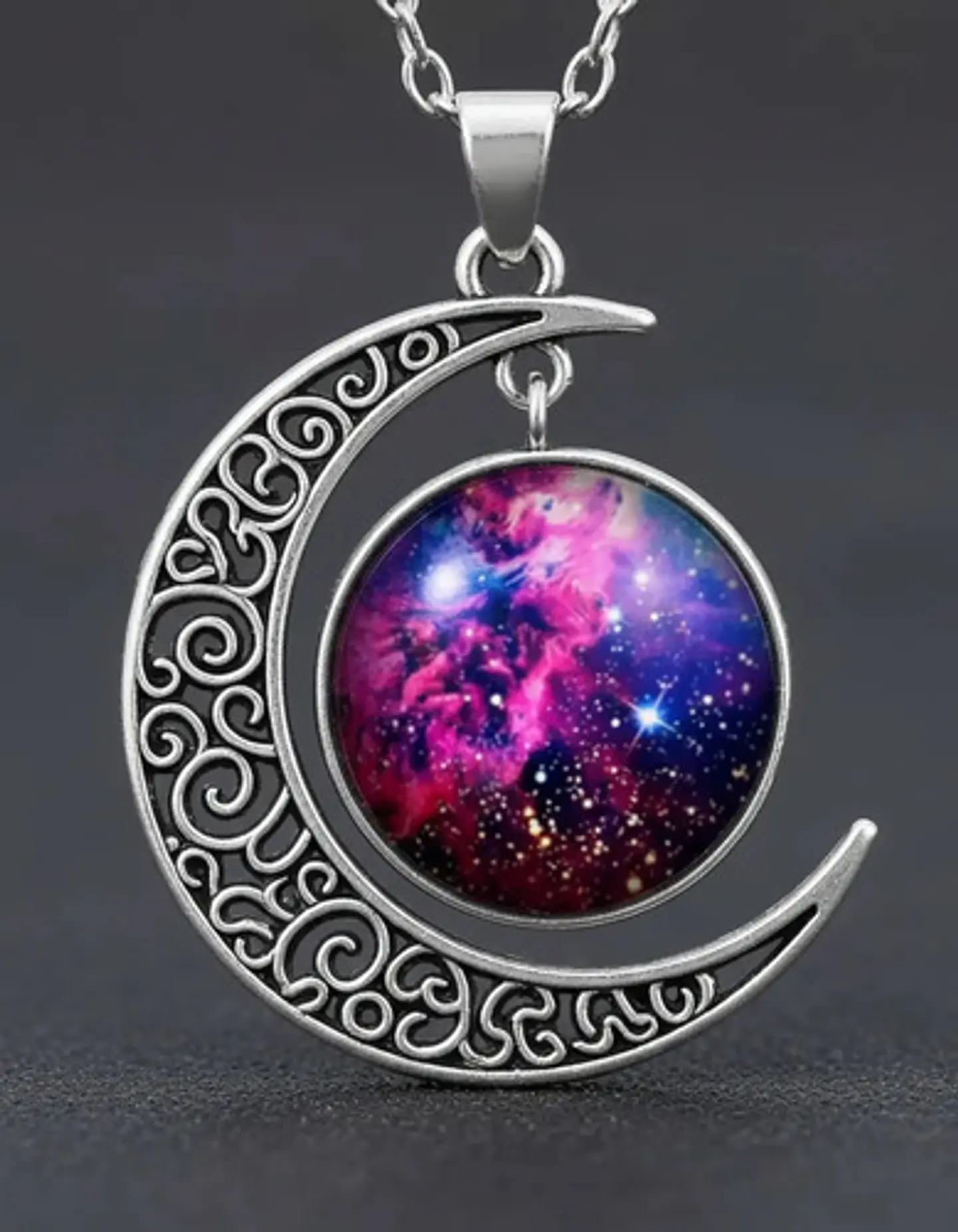 Collar Para Mujer Dije Cabujón Cristal Luna Nebulosa Galaxia 18