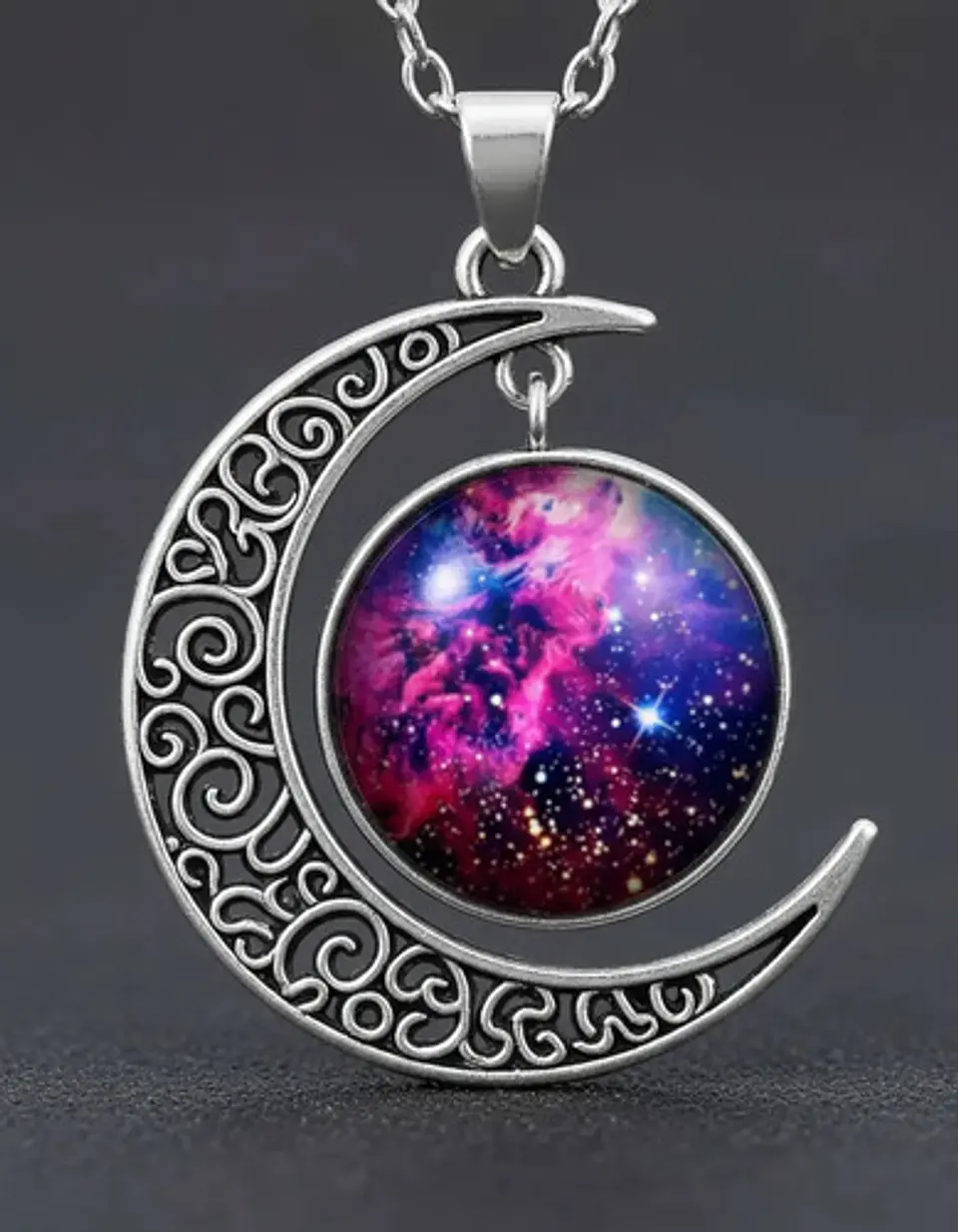 Collar Para Mujer Dije Cabujón Cristal Luna Nebulosa Galaxia 18