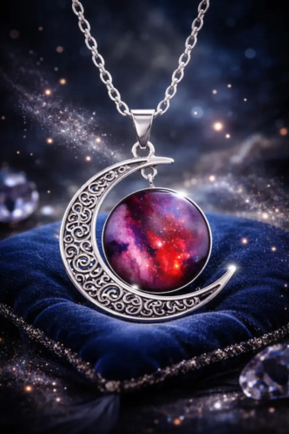 Collar Para Mujer Dije Cabujón Cristal Luna Nebulosa Galaxia 23