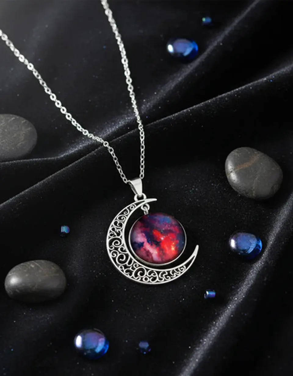 Collar Para Mujer Dije Cabujón Cristal Luna Nebulosa Galaxia 24