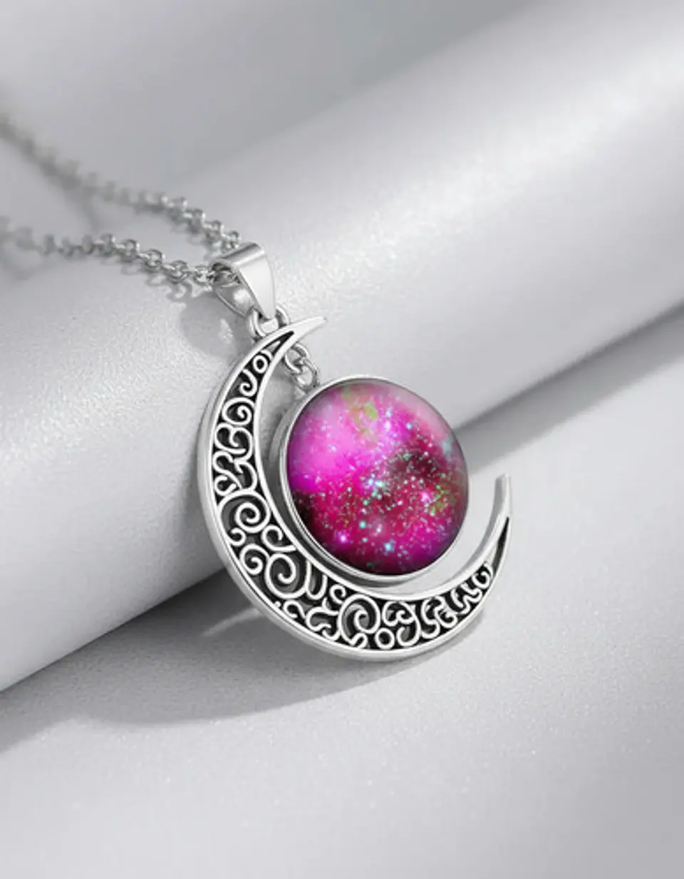 Collar Para Mujer Dije Cabujón Cristal Luna Nebulosa Galaxia 27