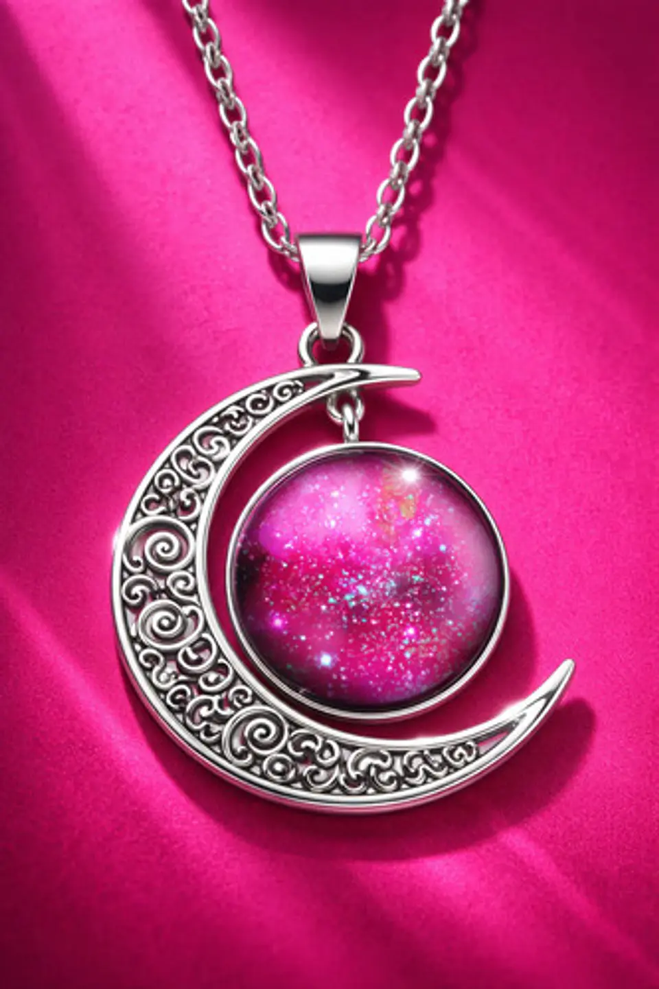 Collar Para Mujer Dije Cabujón Cristal Luna Nebulosa Galaxia 28