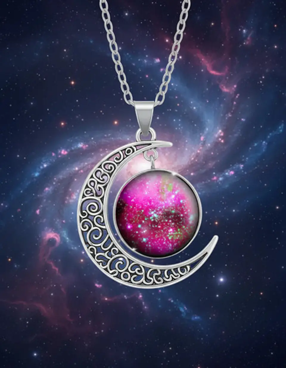 Collar Para Mujer Dije Cabujón Cristal Luna Nebulosa Galaxia 31