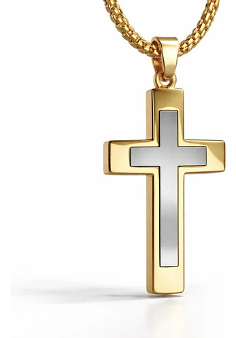 Collar De Acero Cadena Para Hombre Y Mujer Dije Cruz Bicolor