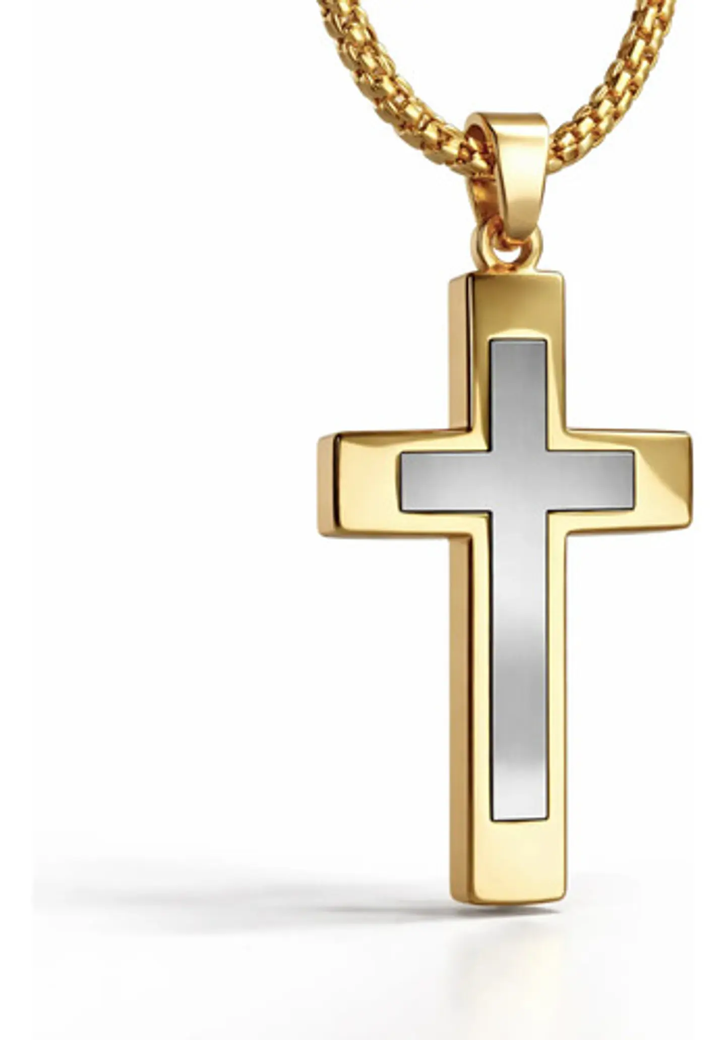 Collar De Acero Cadena Para Hombre Y Mujer Dije Cruz Bicolor 1