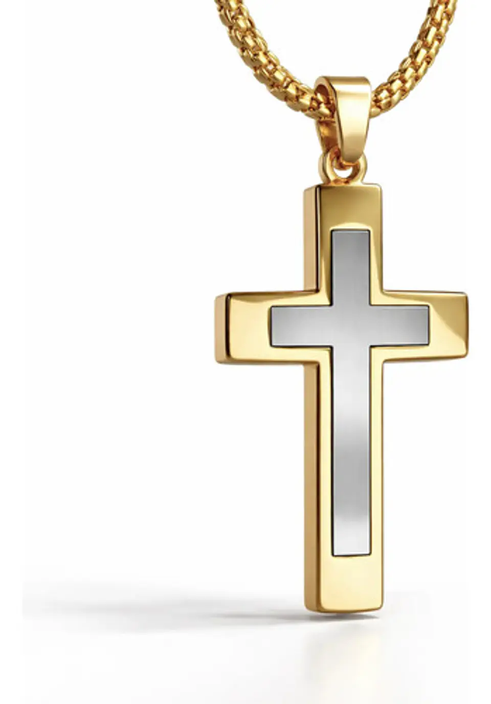 Collar De Acero Cadena Para Hombre Y Mujer Dije Cruz Bicolor 1