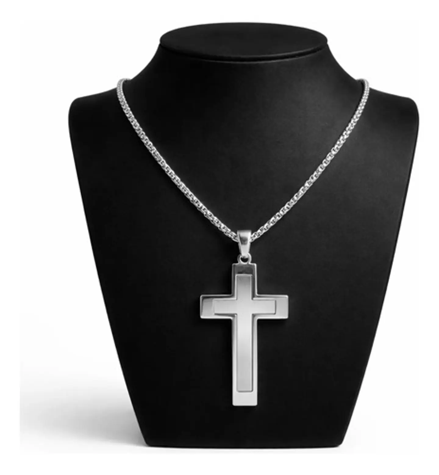 Collar De Acero Cadena Para Hombre Y Mujer Dije Cruz Bicolor 11