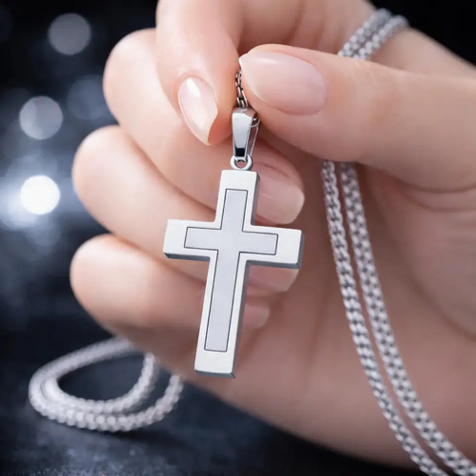 Collar De Acero Cadena Para Hombre Y Mujer Dije Cruz Bicolor 14