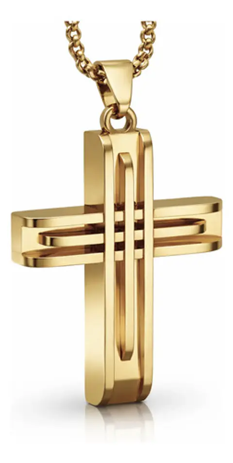 Collar Acero Color Oro Para Hombre Y Mujer Dije Cruz Moderna